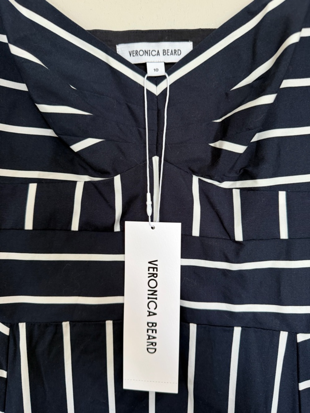 NWT! Veronica Beard Blige Stripe A-Line Midi Dress Navy/White Size 10 - Picture 5 of 8